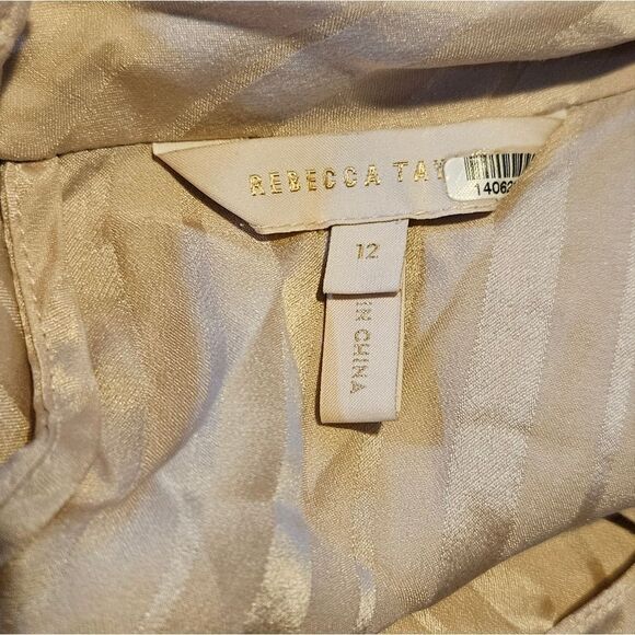 Rebecca Taylor Pink Silk Tonal Kitten Bow Lavaliere Collar Pin Stripe Blouse 12 - Picture 7 of 7